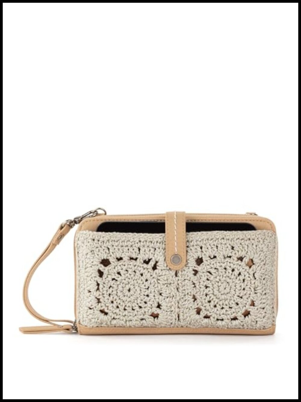 Hand-crochet Faux Leather Smartphone Crossbody Wristlet Wallet